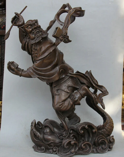 

JP S0524 30" Chinese Bronze immortal Demon exorcism Ghost Kui Xing Dragon Fish Statue