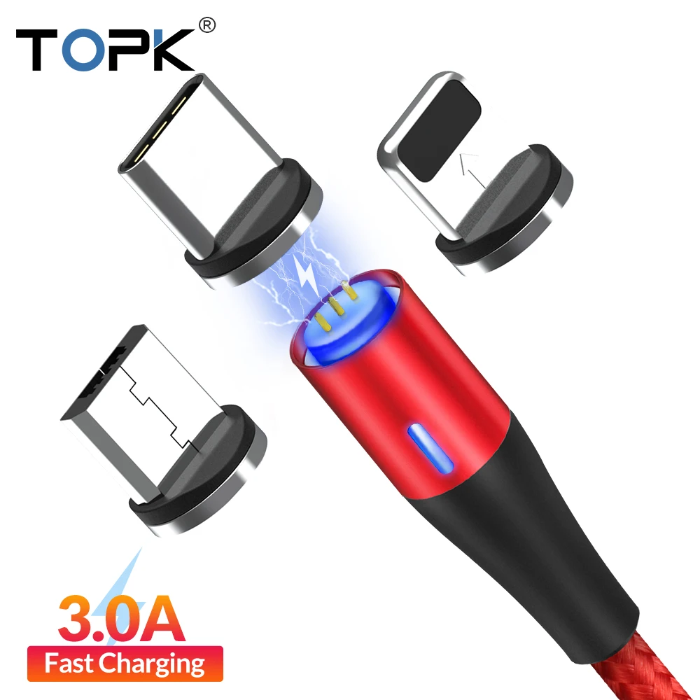 

TOPK AM60 3A Magnetic USB Cable Fast Charging Micro USB Type C Cable for xiaomi redmi note 7 samsung s9 huawei for iPhone Xs Max
