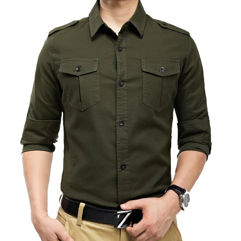 Online Neuheiten military vintage slim fit langarm shirt causaul shirts Gelb Armee grün M XXXL A6620