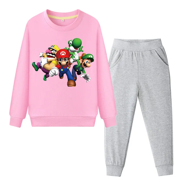 Kids Cartoon Mario Game Print Clothes Suit For Children Spring Clothing ...