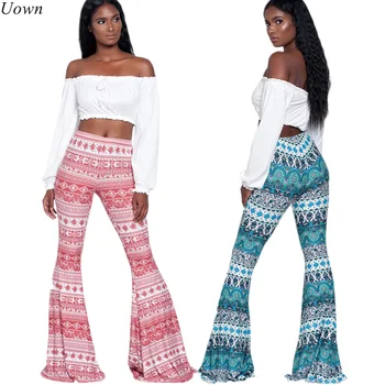 

Ladies Bohemian Trousers Fitness Long Pants Casual Pattern Print Bell Bottom Legging Wide Leg Pants Soft Flare Pants Pantalones