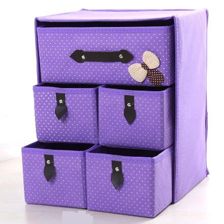 Высокое качество толстый нетканый 3 слоя 5 ящиков складной ящик для хранения предметов для хранения одежды и игрушек 04102 - Цвет: purple