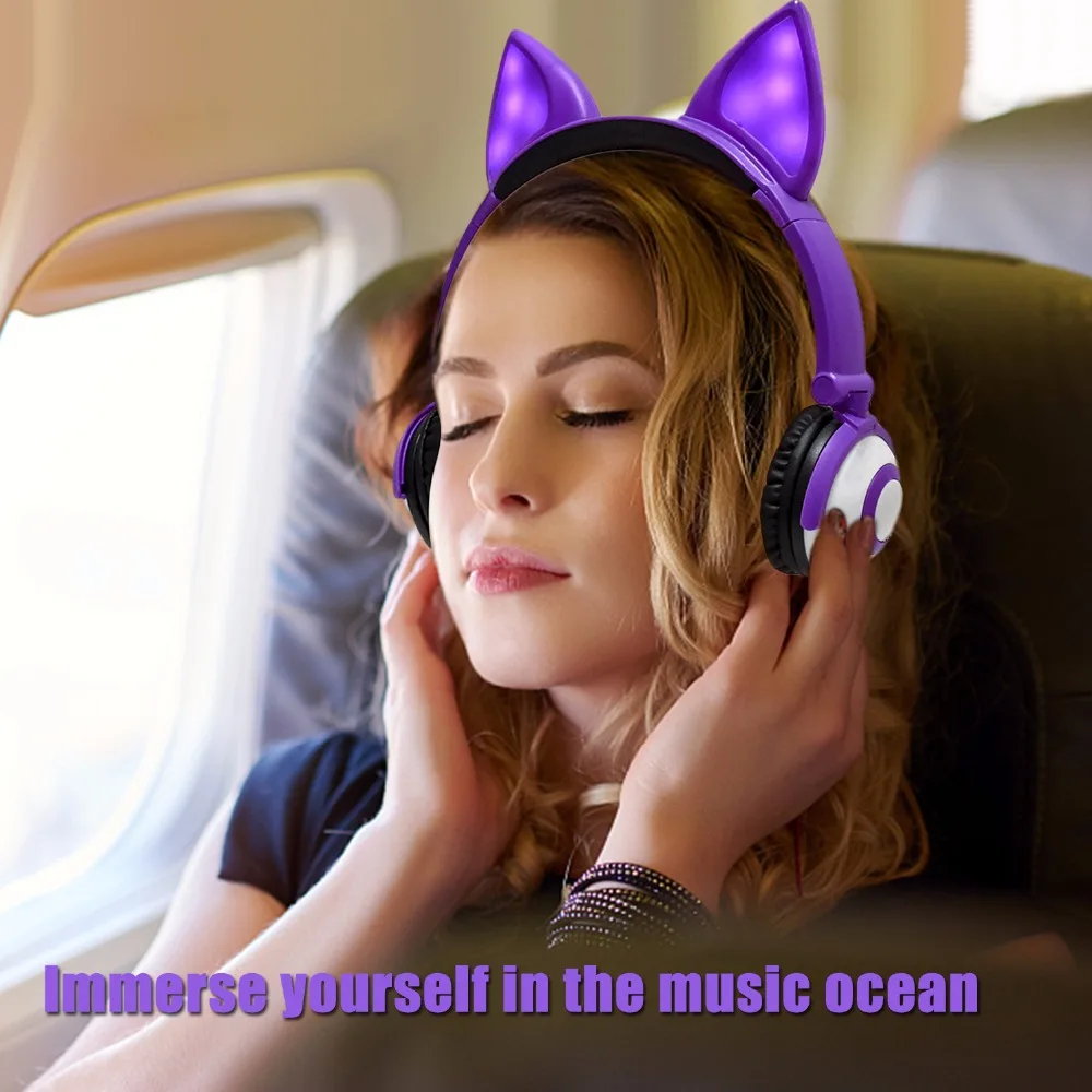 JINSERTA Kids Headphones LED Ear Flashing Glowing Earphone Fox Headsets Gaming Earphones for Adult Children Gifts