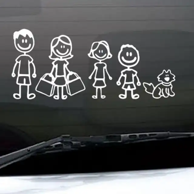 Funny Family Figure Dad Mom Daughter Son And Pet Dog Auto Decal
