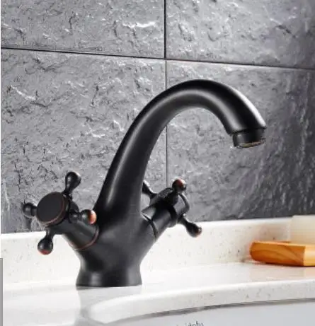 

High quality Bathroom Faucet Single Handle Deck Mount Basin Vessel Sink Mixer Tap All copper European retro black faucet