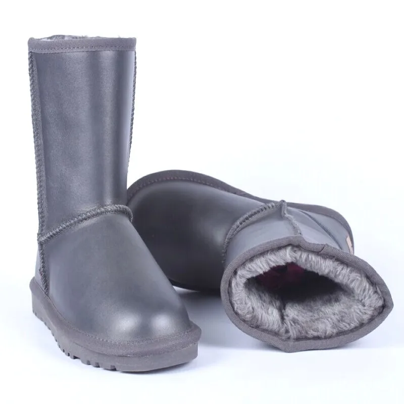 

waterproof winter snow boots woman 2016 new metal color design fashion mid high female warm shoes falt snowboots