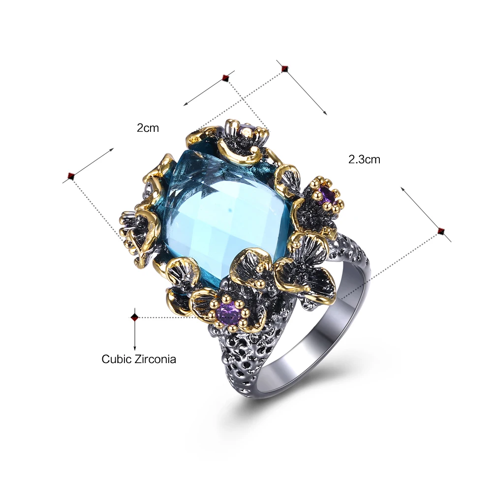 New High Quality Big Blue Stone Ring Lead Free Setting with AAA Cubic Zirconia Fashion rings Free shipping