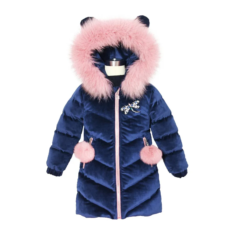 Коллекция года, Детские Зимние куртки для девочек вельветовые толстые детские пальто теплая парка с меховым воротником длинная хлопковая одежда с капюшоном для маленьких девочек возрастом от 6 лет