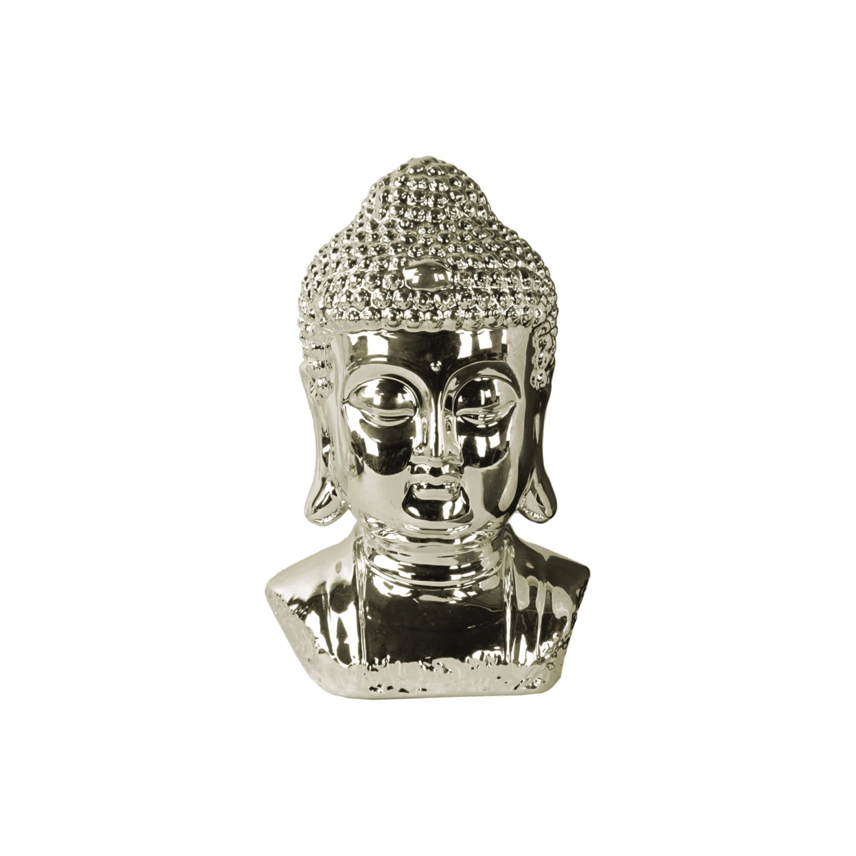 Urban Trends Ceramic Buddha Bust with Bun Ushnisha Polished Chrome Finish Champagne