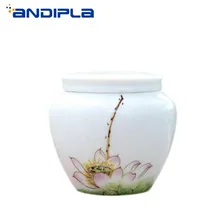 Цзиндэчжэнь лотосы ручной росписи Чай Caddy Портативный путешествия Чай Кэдди белый Керамика контейнеры для чая закупориваемая банка для хранения бутылок баночки для специй