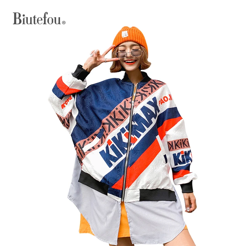 2019 Spring fashion letter cartoon print loose jackets women patch designs long jackets