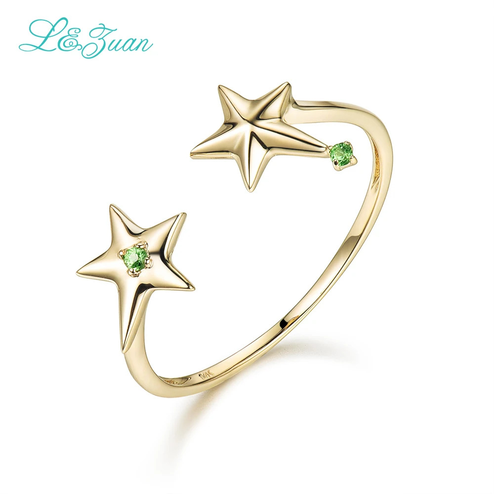 L&Zuan Double Star Sapphire Rings For Women 14K White Gold Natural Gemstone Simple Party Ring Wedding Bands Fine Jewelry 0015-1
