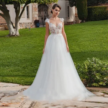 

Eightale Boho Wedding Dress Lace Appliqued O-Neck Backless Princess vestidos de noiva Bridal Dress Wedding Gowns 2019