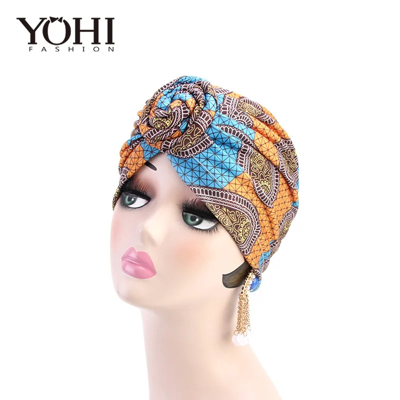 2018 New fashion Ethnic wind vortex knotted hooded hat African fashion fashion hat Muslim hat for women Turban new knotted turban hat for women twist knot india hat ladies chemo cap muslim turban fashion headbands women hair accessories