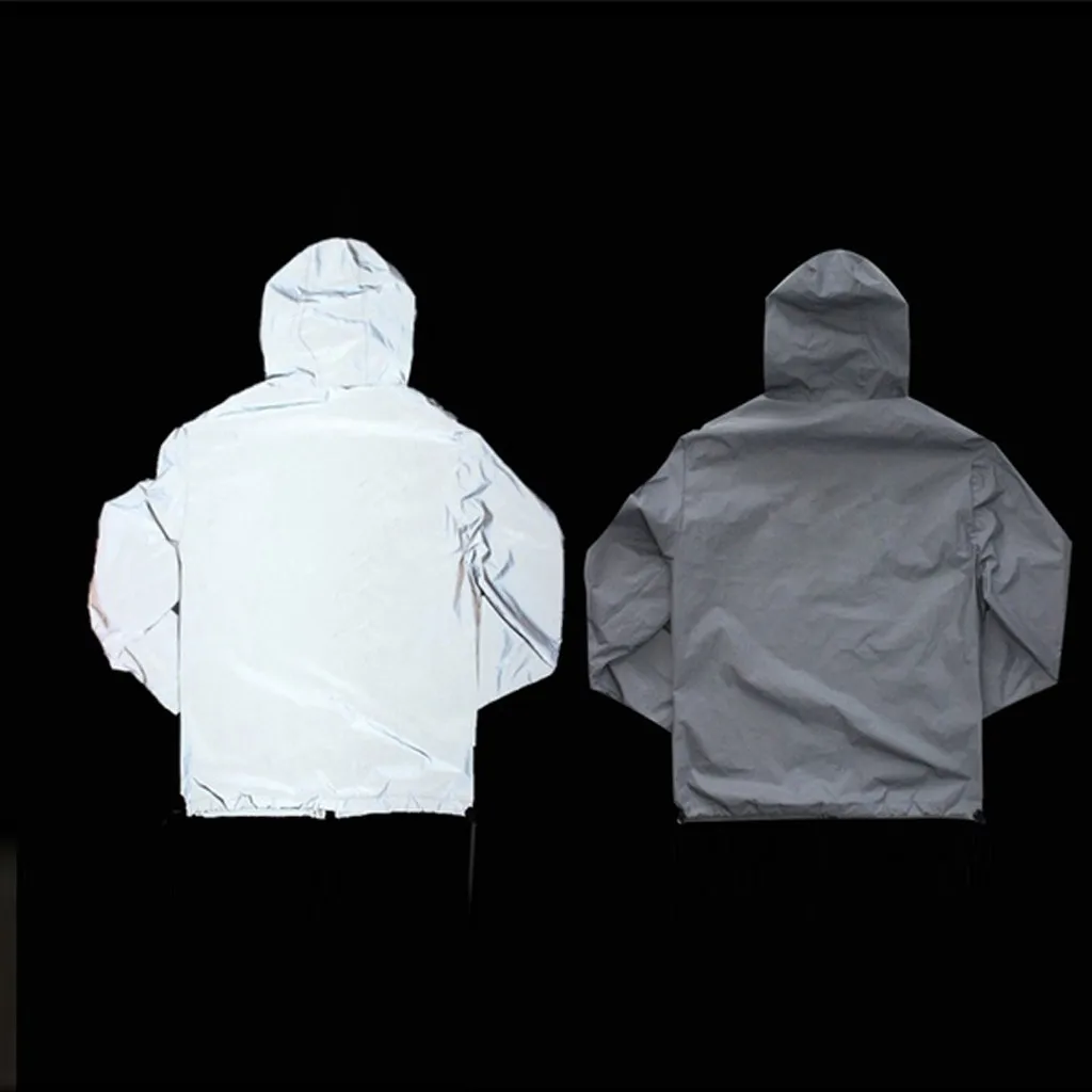buy Unisex Couple Reflective Jacket Harajuku Windbreaker Jackets Men's Hooded Zipper Jacket Coat Female