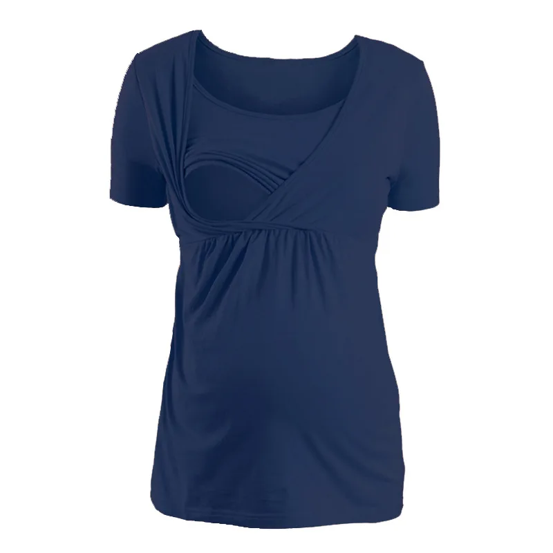 Новинка, летняя футболка для беременных женщин с коротким рукавом, одежда для грудного вскармливания, топы для беременных женщин - Цвет: Синий