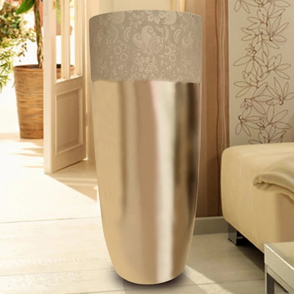 Modern home decoration fashion silver large floor vase flower on