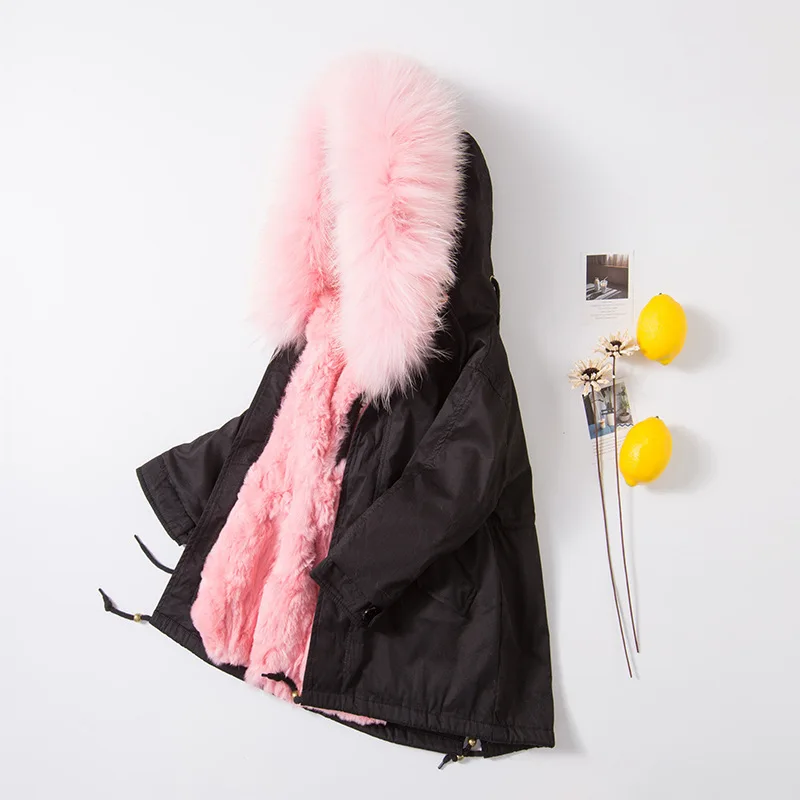 Детское пальто с кроличьим мехом; теплые пуховики для девочек; зимние парки для мальчиков; пальто с капюшоном из натурального меха енота; куртка для девочек; TZ279