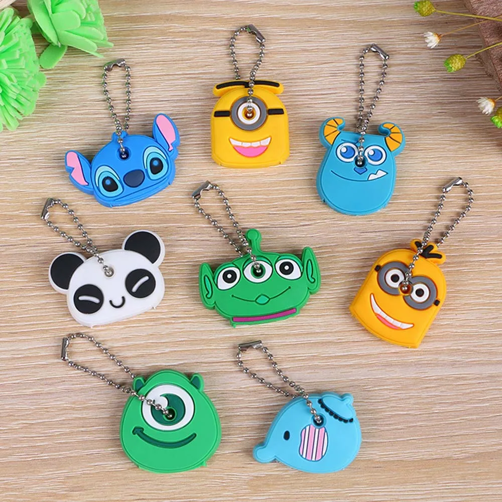 

suti 40pcs/lot Lovely Anime Cartoon Silicone Stitch Key Cover Key Caps Keychain Key Chain Ring Holder Gift