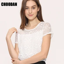 White Blouse Lace Chiffon Short Sleeve Summer Women Tops 2017 New Fashion Korean Hollow Out Ladies Shirt Female Clothes Hot Sale