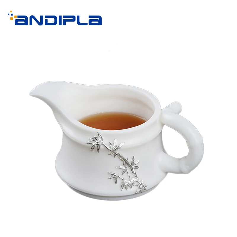

130ml 4.5oz Silver White Porcelain Fair Cup Office Kung Fu Tea Set Accessories Cha Hai Drinkware Teaware Tea Mug Decor for Gifts