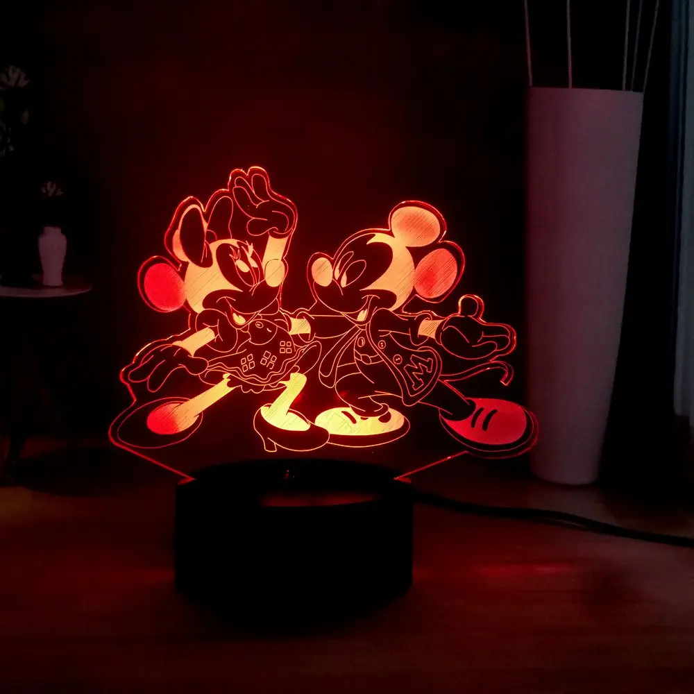 Cartoon LED Night Light Dancing mickey Minnie 3d Illusion Table Lamp Baby lamp colorful Room decoration Kids Party Birthday Gift | Лампы и