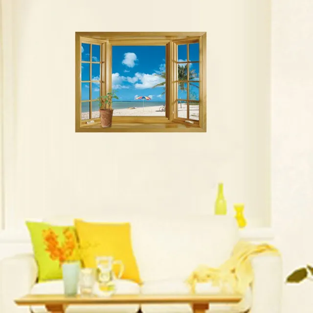 Special Offers 65*48cm fake window wall sticker Beach seaside sky DIY house Decoration bedroom living room dining room decor wallpaper Special Offers 65*48cm fake window wall sticker Beach seaside sky DIY house Decoration bedroom living room dining room decor wallpaper