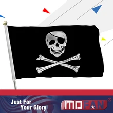 MOFAN 3×5 Foot Jolly Roger Flag with Patch – Canvas Header and Double Stitched – Pirate Flags Polyester with Brass Grommets