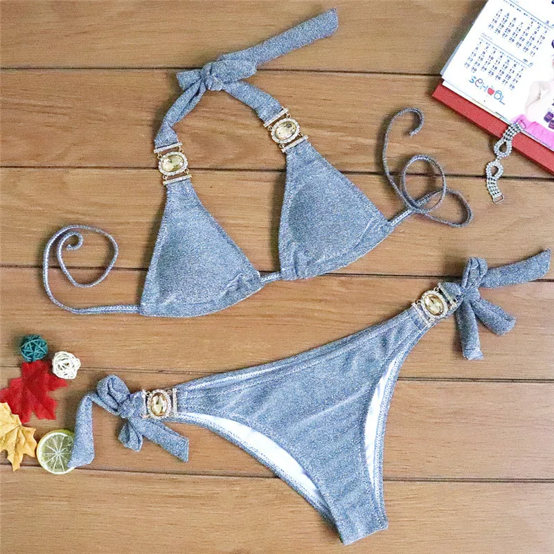 Shiny micro sexy bikini 2019 Push up swimwear women bathing suit Triangle halter swimsuit female biquini Tie up two-piece suit Shiny micro sexy bikini 2019 Push up swimwear women bathing suit Triangle halter swimsuit female biquini Tie up two-piece suit