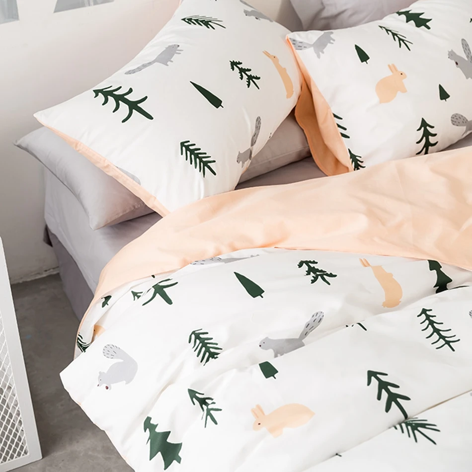Forest Animal Rabbit Bedding Sets For Girls Cotton 100 Duvet Cover