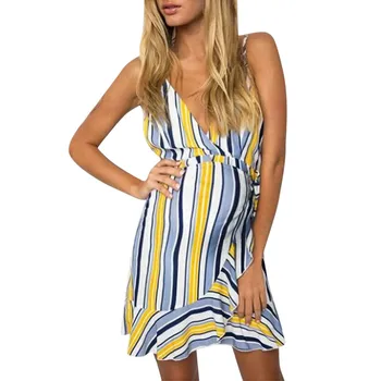 

Pregnant Maternity Dresses Casual Summer Lace Plus Size Pregnant Woman Clothes Stripe Sexy Backless Photography Props Dress L4