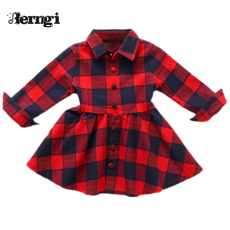 

Girl Shirt Dress 2018 New Autumn Brand Girls Clothes Casual Style A-line pure cotton long sleeve plaid shirt Princess Dresses