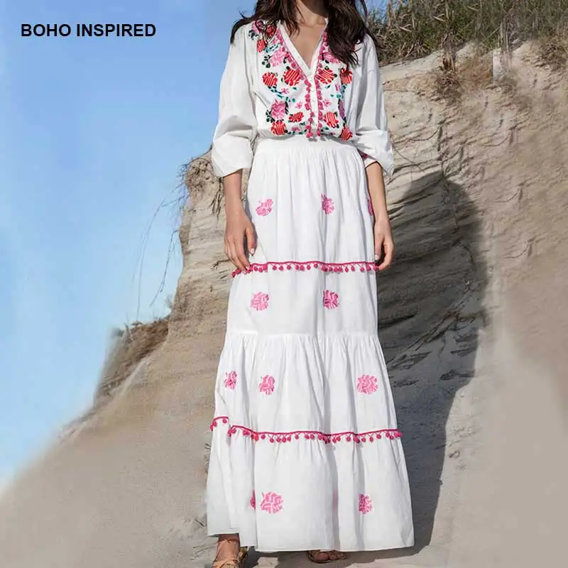 Buy Boho Inspired Floral Embroidered hippie white