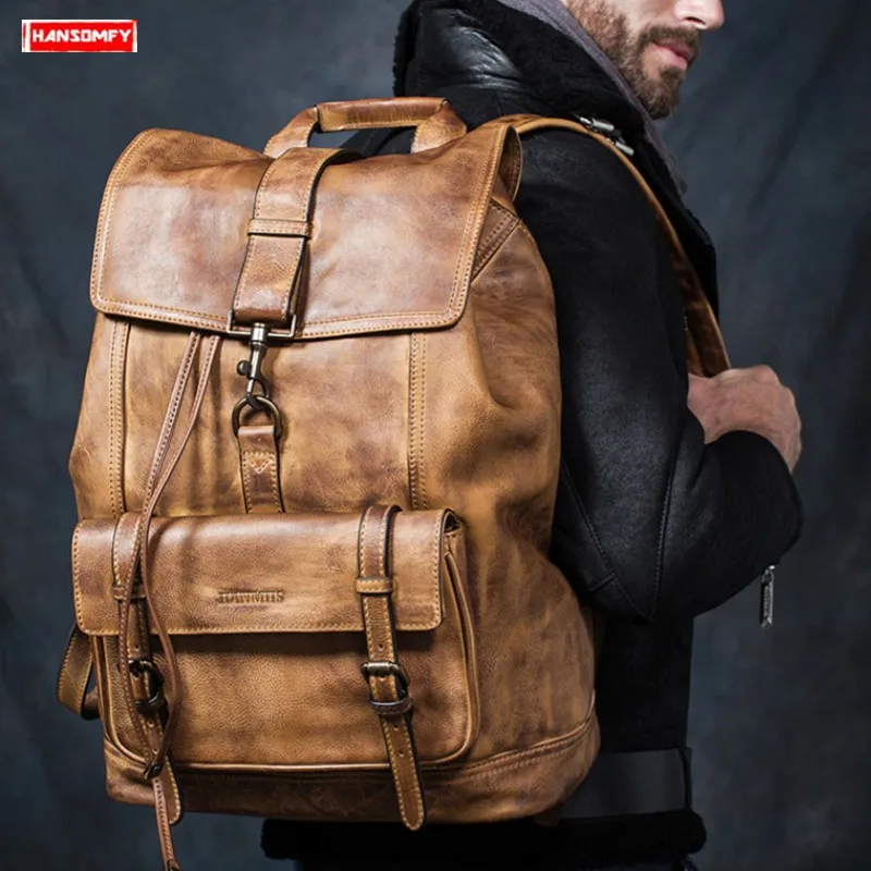 ^*Best Offers Мужской рюкзак, вместительный, из воловьей кожи ^*Best Offers Мужской рюкзак, вместительный, из воловьей кожи