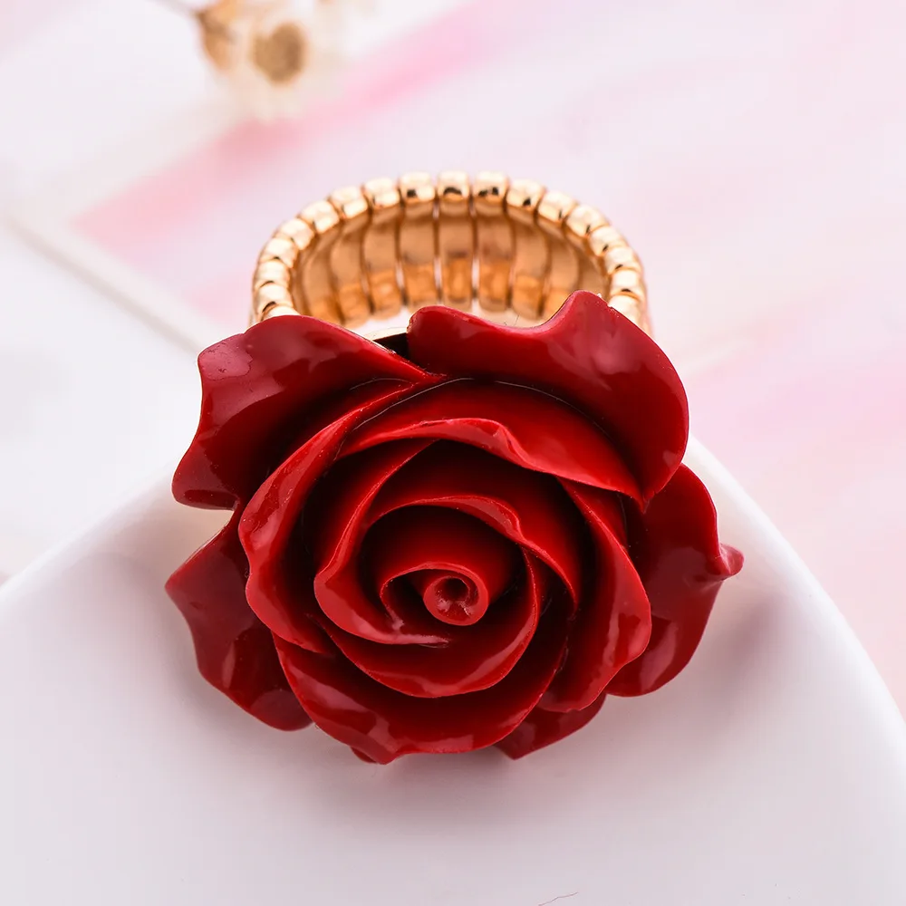 Новое поступление, красный цвет, s, смола, роза, цветок, золото, цвет, регулируемое кольцо для женщин, свадебные, вечерние, модные, массивные кольца на палец