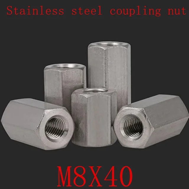 10Pcs/lot M8*40 M8x40 304 Stainless Steel Long Rod Coupling Hex Nut