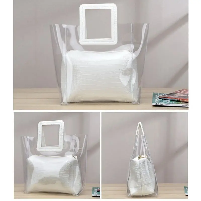 

THINKTHENDO Women Summer Beach PVC Transparent Handbag Tote Beach Bag Purse Messenger