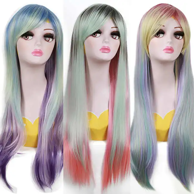 

Free Shipping 3 Style 70cm Women Fashion Long Straight Harajuku Colorful Cosplay Party Wig