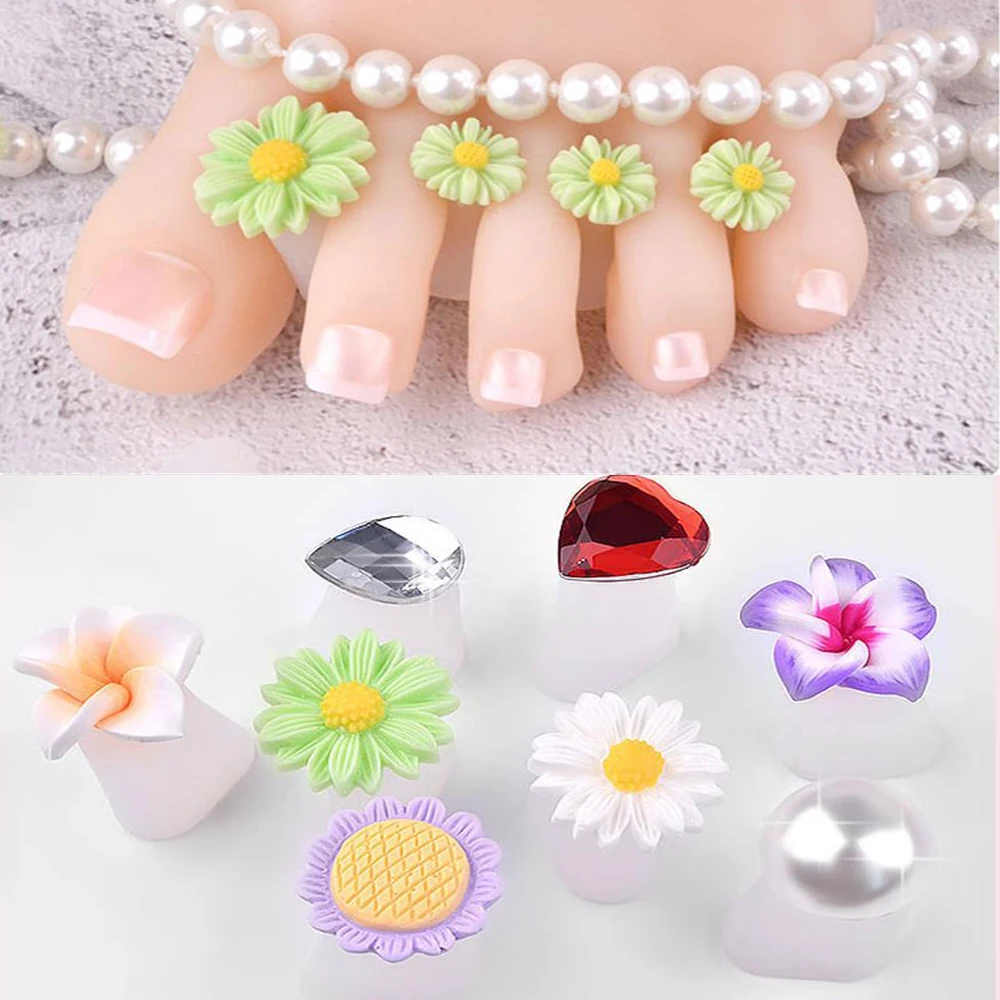 

8Pcs/SET Toe Silicone Separator Toe Thumb Protector Pedicure Flower Waterdrop Crystal Diamond Pearl Separator Foot Care Tools
