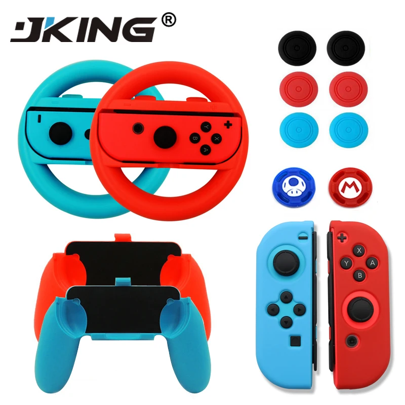 

JKING 14 in 1 Nintend Switch Accessories Kit with Steer Wheel Handle Grips Silicone Case Analog Caps for Nintendo Switch Joy-con