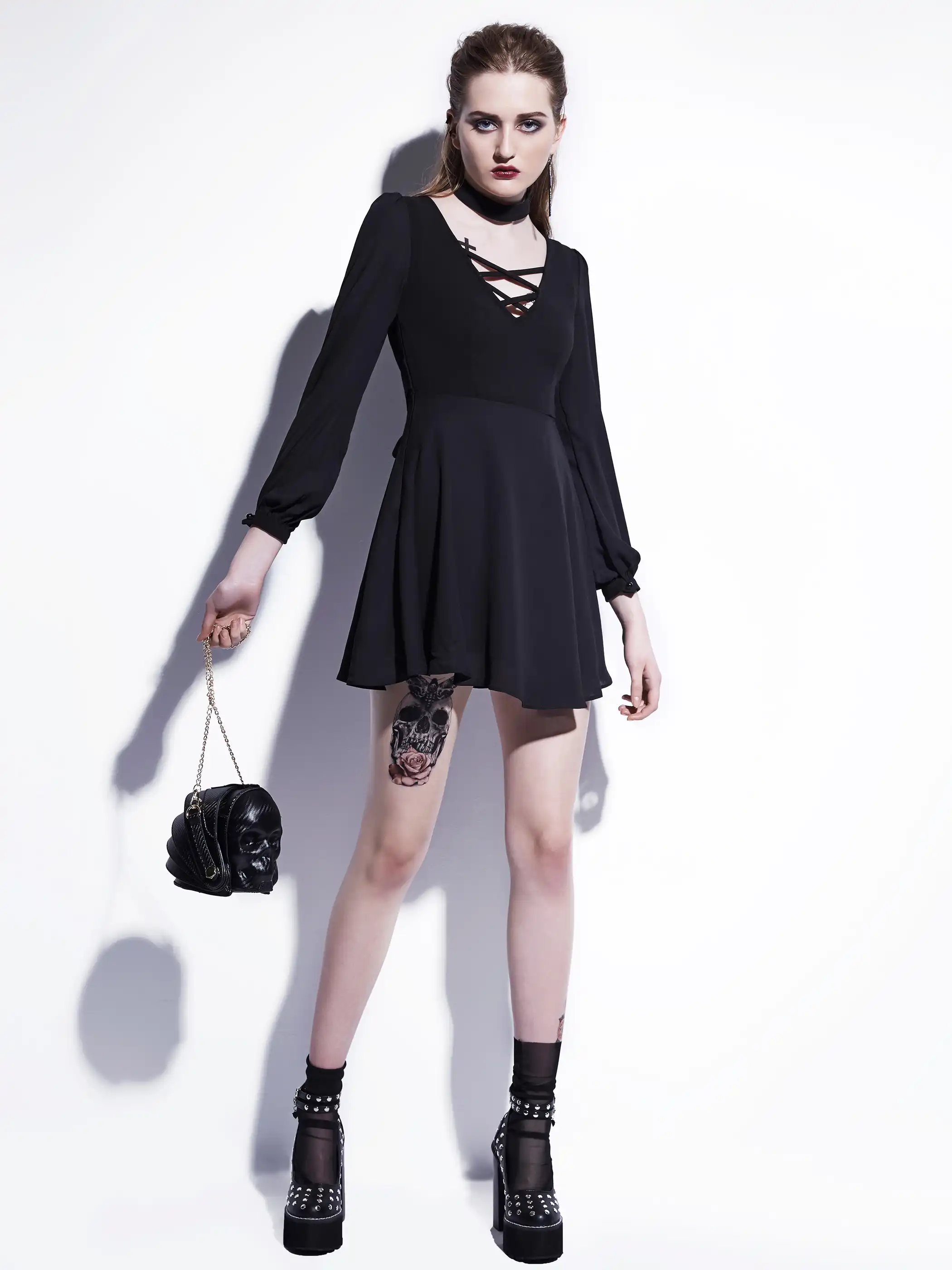 black dress with choker collar