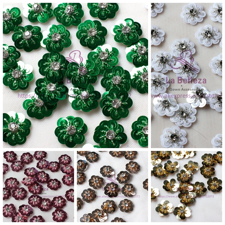 

La Belleza white/green/gold/brown/pink 5 colours pearls/rhinestones 3D flowers 1.5cm diameter 30PC/lot