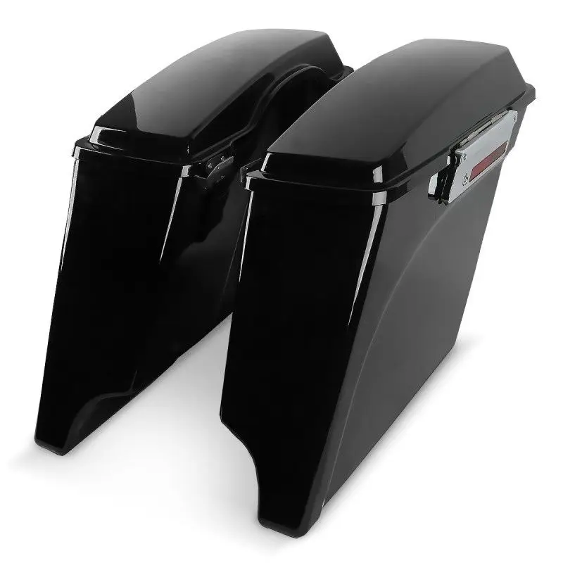

Vivid Black Extended Stretched Hard Saddlebags With Latchs Key For Harley Touring FLH FLT 1993-2013 Road King Road Street Glide