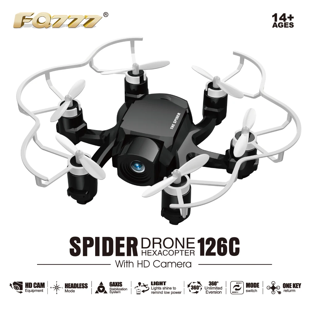 

New FQ777 126C FQ777-126C 2.4G 4CH 6 Axis Gyro Headless Mode 360 Degree Eversion with HD Camera RC Quadcopter Spider Drone
