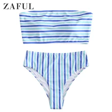 ZAFUL Retro Sexy Striped Strapless Bikinis Set Bandeau Biquini Cut High Waist Swim Bathing Suit Swimsuit Swimwear Women Bikini цена ZAFUL Retro Sexy Striped Strapless Bikinis Set Bandeau Biquini Cut High Waist Swim Bathing Suit Swimsuit Swimwear Women Bikini цены онлайн
