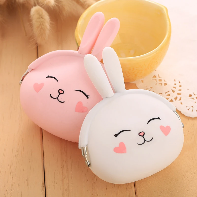 

Mini Cute Cartoon Pink Lovely Rabbit Soft Silicone Coin Purse Women's Wallet Candy Color Change Pouch Girls Key Bag Kid Gift 3