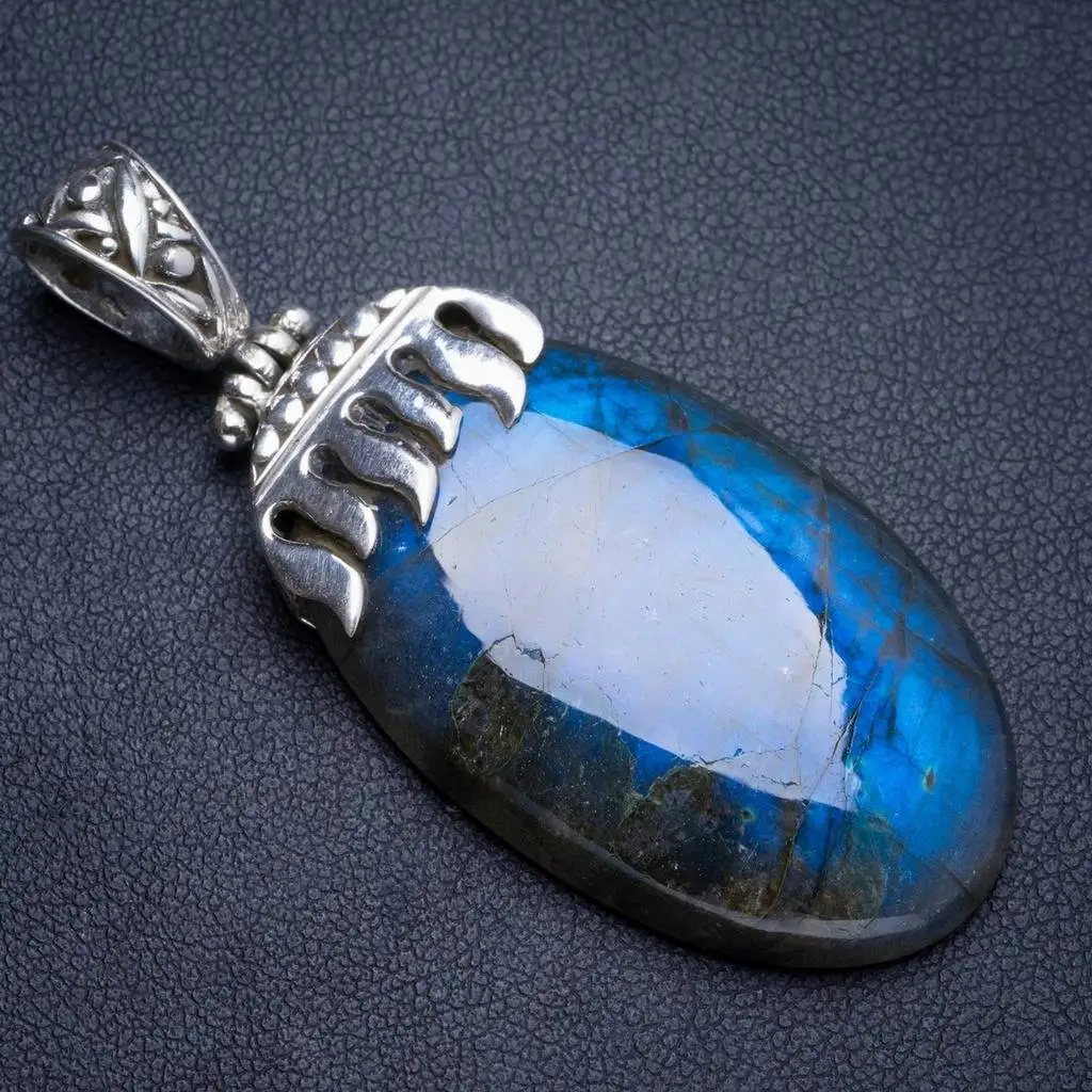 

Natural Blue Fire Labradorite Handmade Unique 925 Sterling Silver Pendant 2.25" Y5055