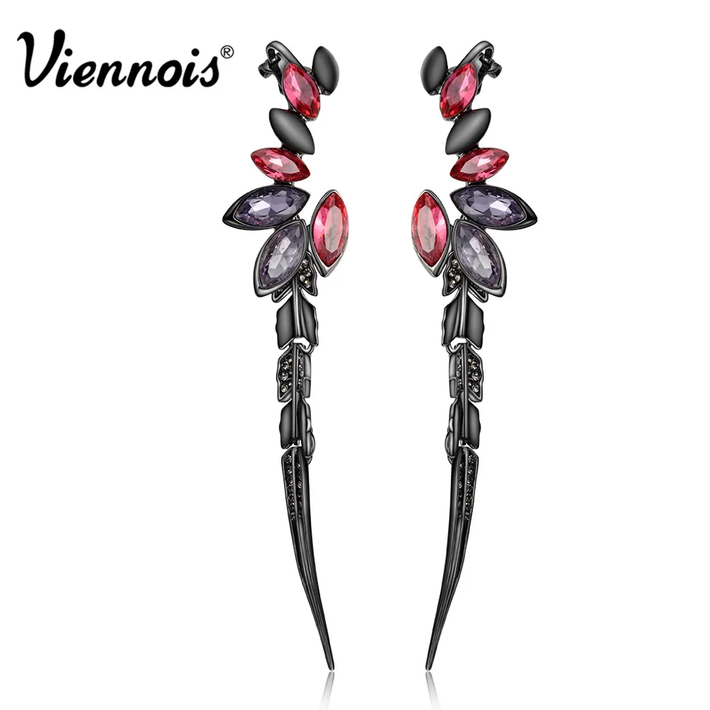 

Viennois Fashion Gun Color Dangle Earrings Full Crystal Circle Geometric Vintage Long Earring Multifunctional Jewelry for Women