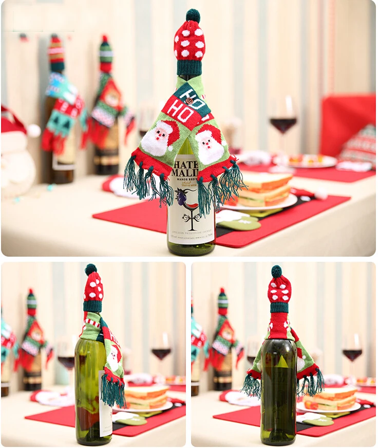 Рождественская Крышка для бутылки вина Рождественский милый узор вязаный винный свитер на бутылку чехол для Декор для обеденного стола
