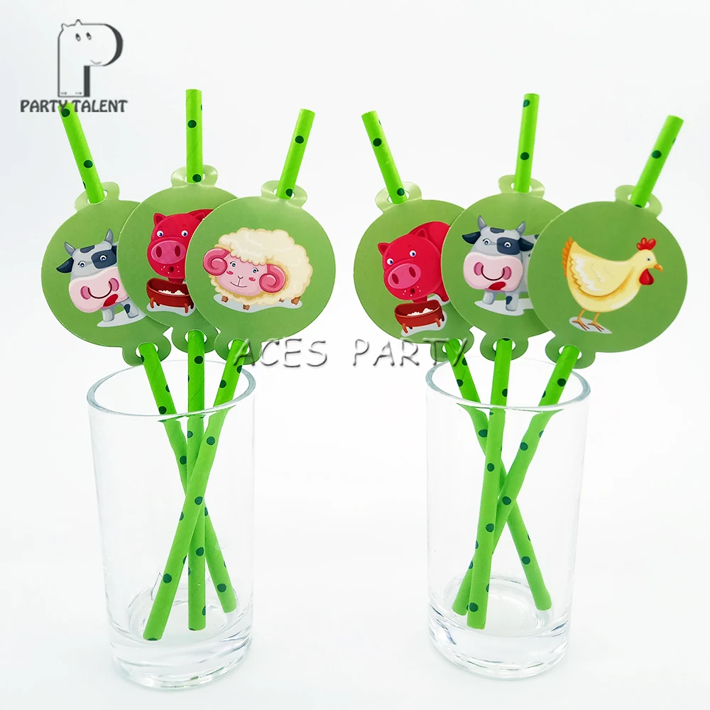 

Party supplies 12pcs Farm Animals theme straws Chicken Cow Sheep party decoration biodegradable paper straw tube eco friendly